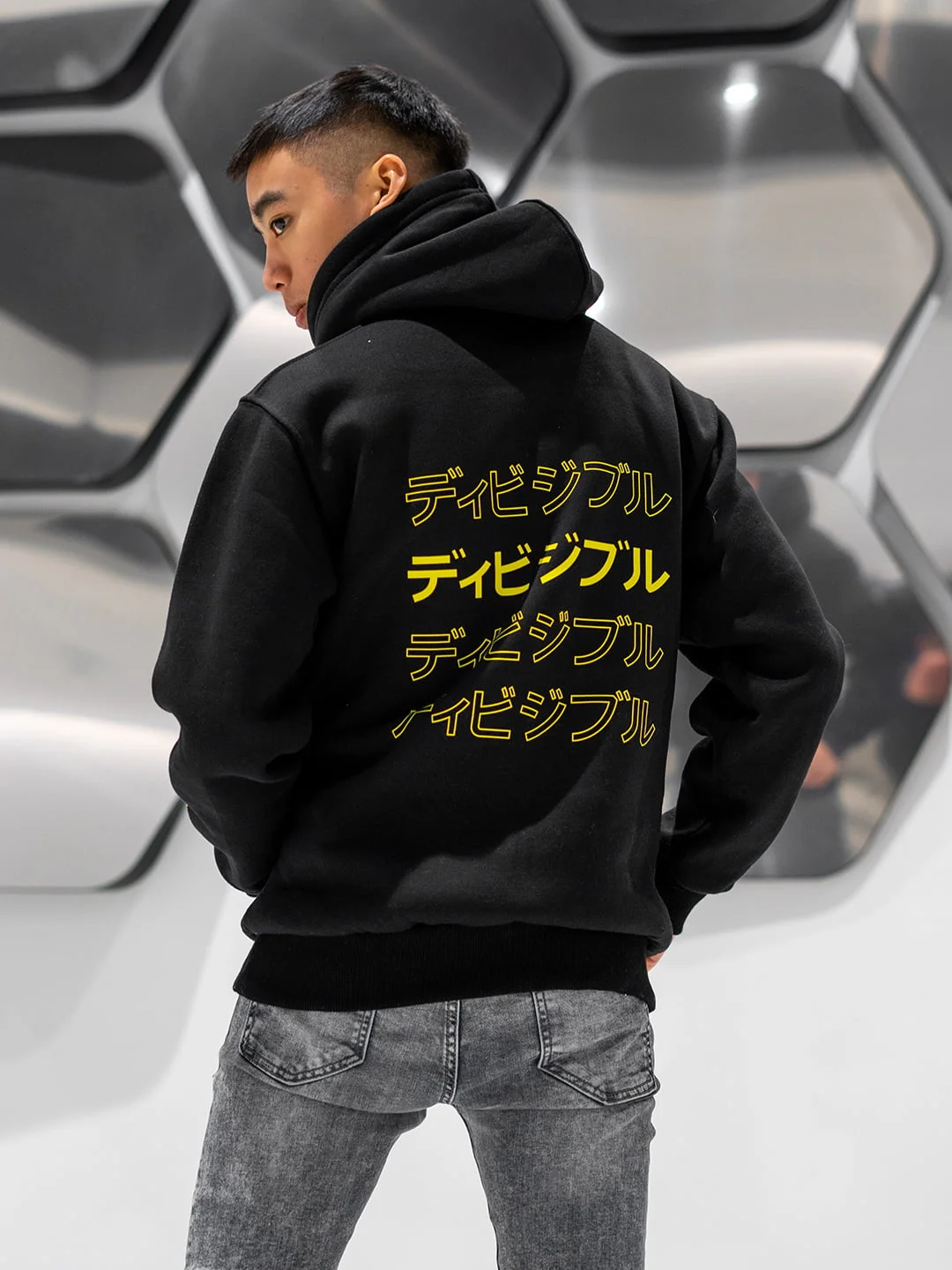 yellow REAR KANA black hoodie