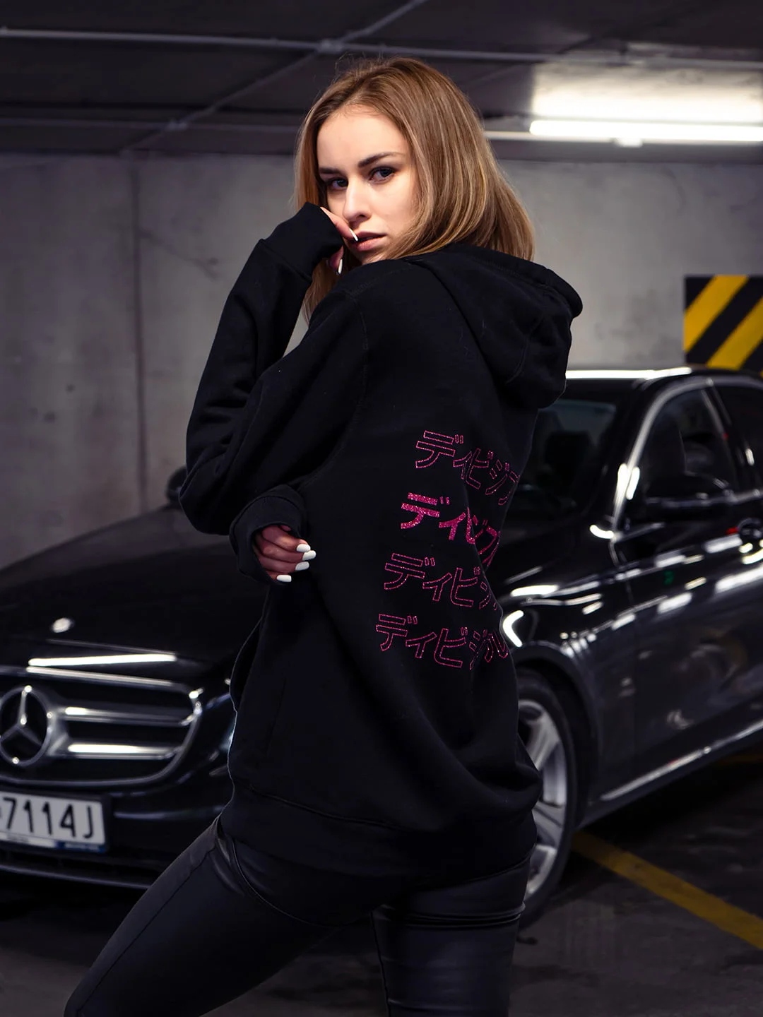 Pink REAR KANA Black Hoodie - Image 6
